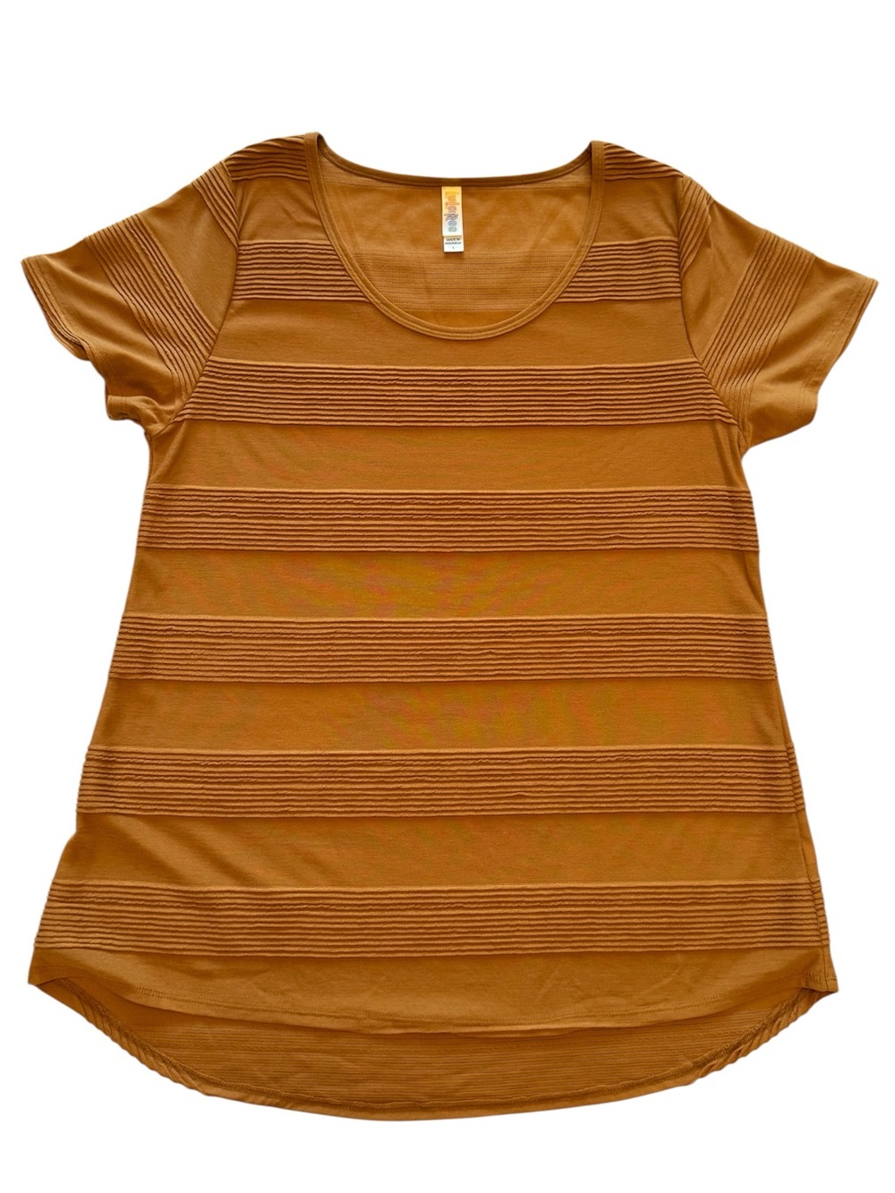 LuLaRoe, Classic T, Large,  Ribbed Horizontal Stripe Scoop - Mustard Brown